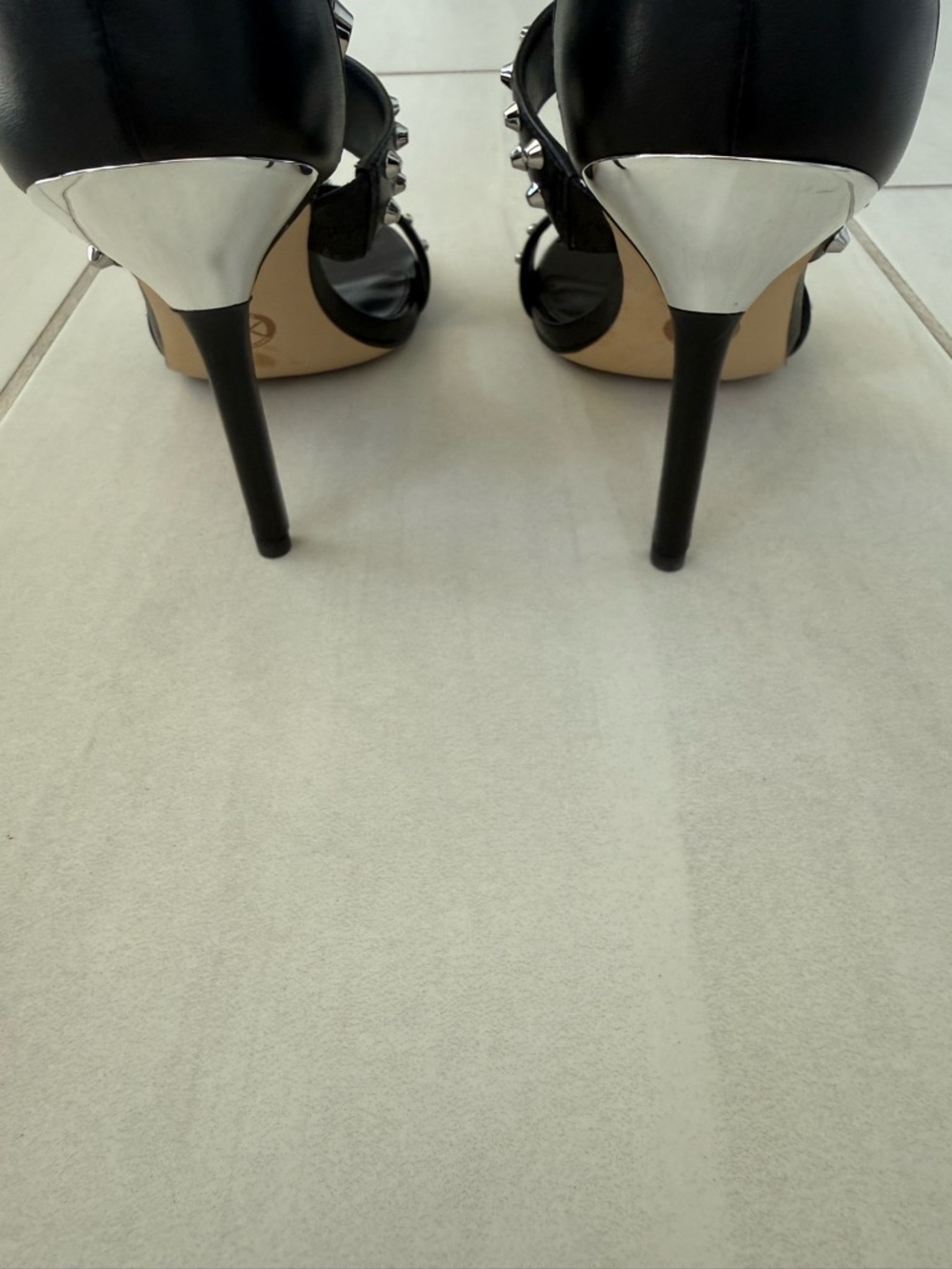 Michael Kors Black Studded Leather Block-Heel Sandals - Picture 3 of 4